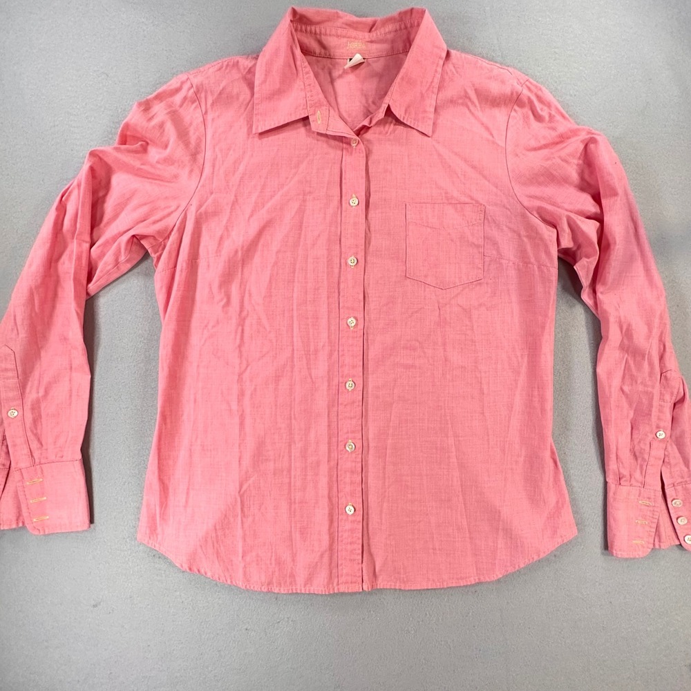 Vintage J.Crew Pink Cotton Button Down Shirt Womens Large Slim Fit RN77388